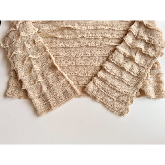 ZARA Beige Tan Acrylic Wool Alpaca Knit Ruffle Trim Bell Sleeve Sweater, Size M - Picture 9 of 16